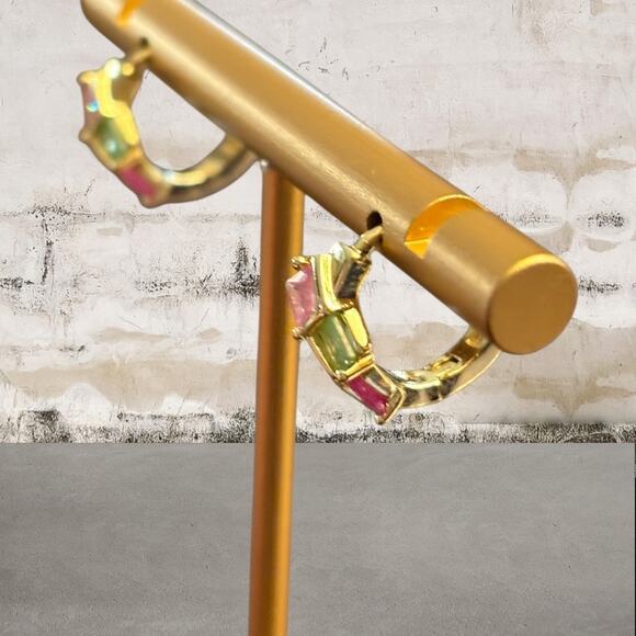 18K Gold Plated Rainbow Hoops NEW - Picture 3 of 6